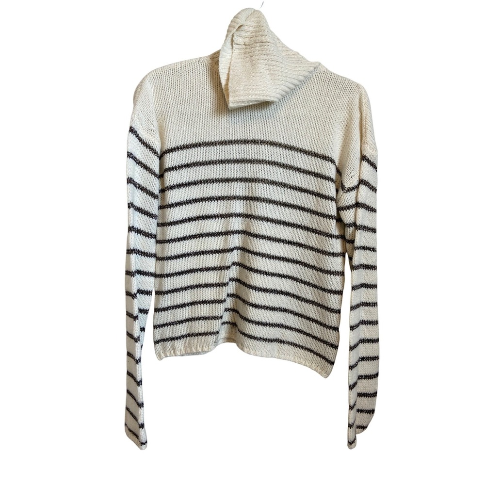 ALC Striped Turtleneck‎ Sweater Cream Metallic Italian Yarn Small